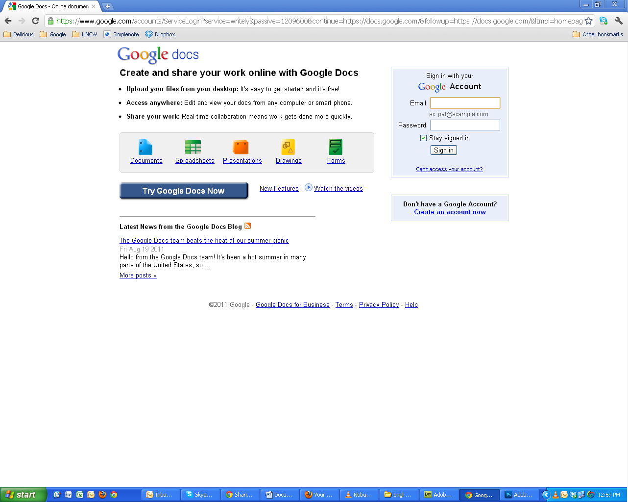 Google Docs log in