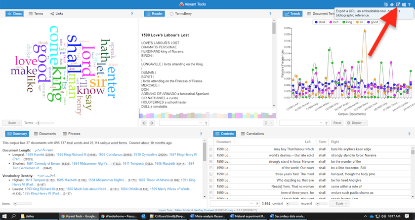Voyant Tools export view to URL