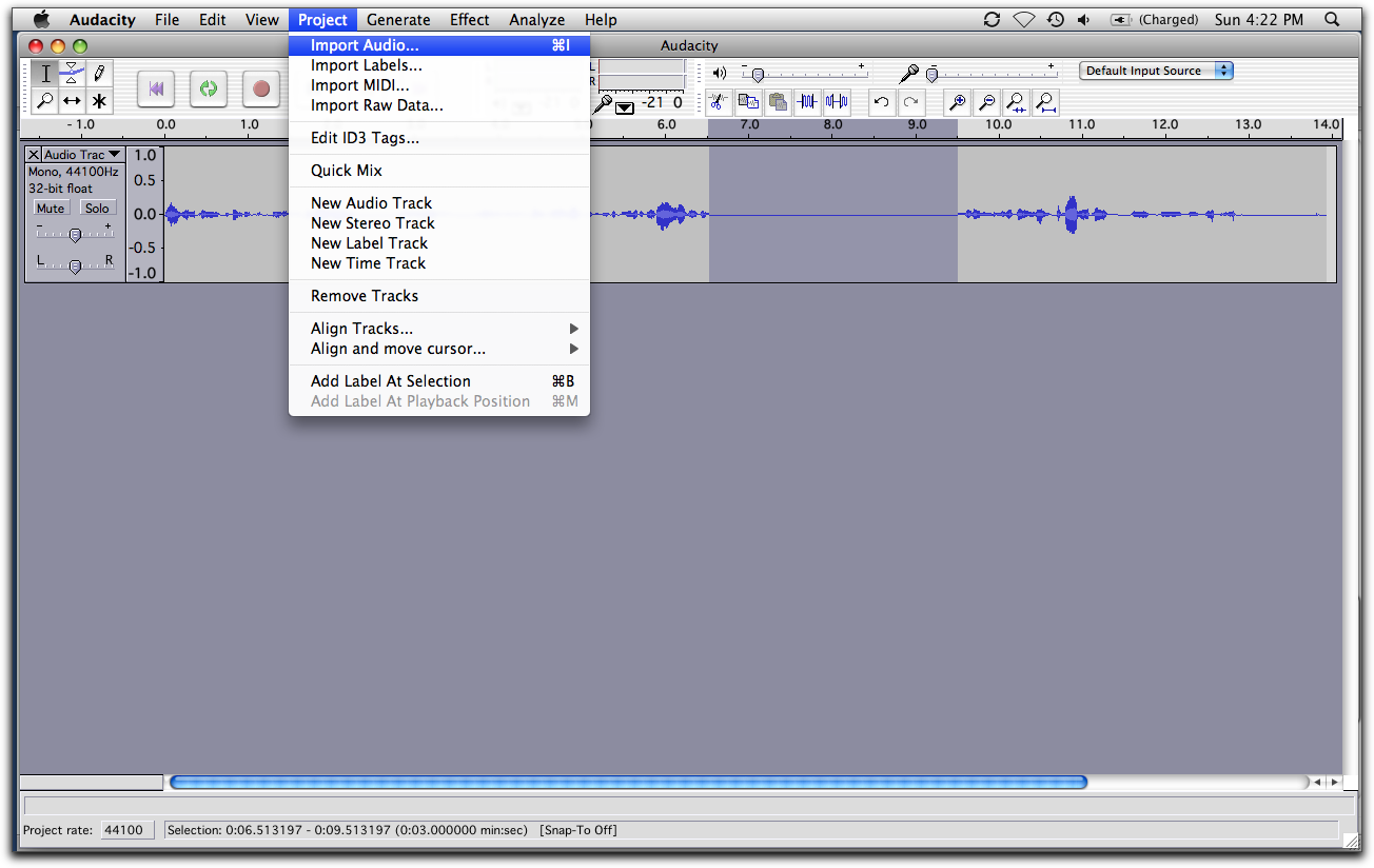 Audacity import audio