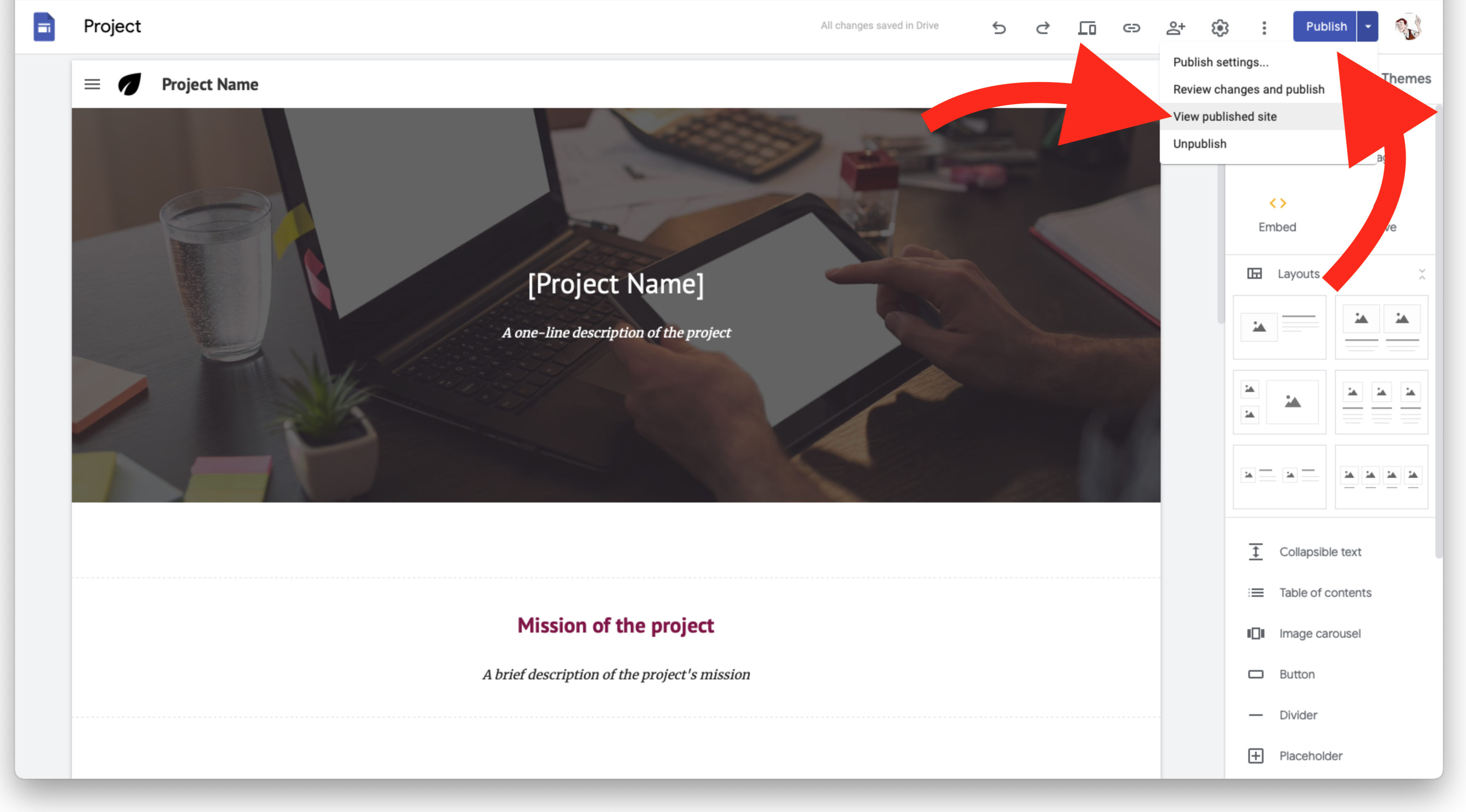 Screenshot of Google Sites