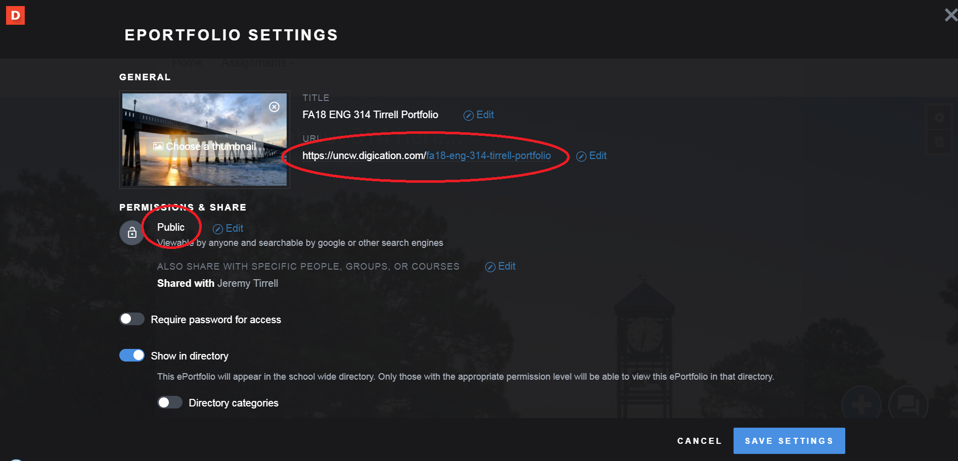 Sharing Your Portfolio Digication portfolio sharing settings